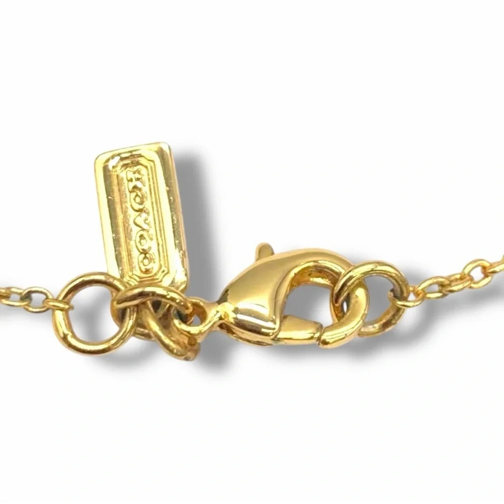 ✨ Coach Gold Tone Heart Necklace Pink Crystal Signature C Pendant ✨ - Picture 7 of 8